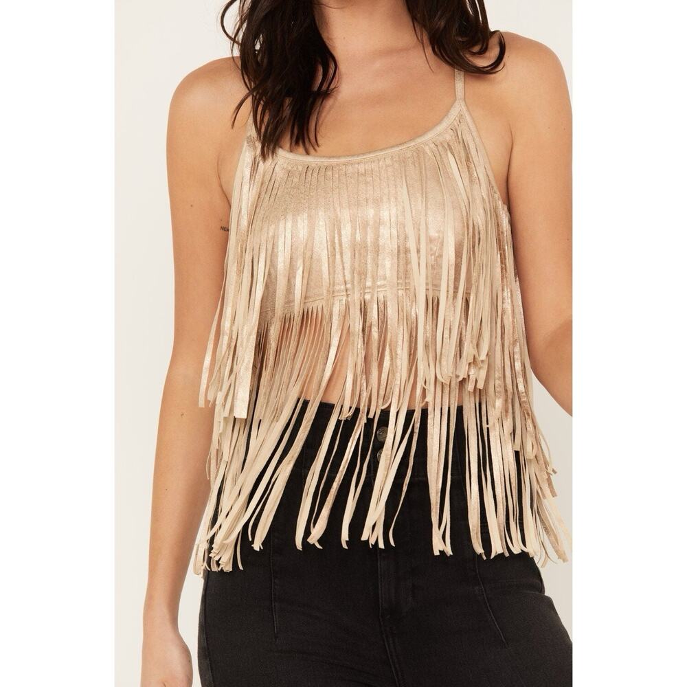 SHYANNE WOMEN'S CROPPED FRINGE TANK TOP Western Cowgirl Rode Size Large